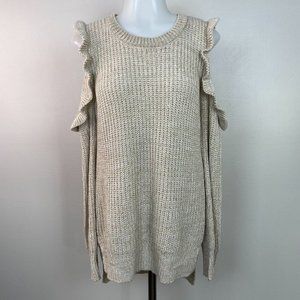 Alya Sweater Medium Cream Cold Shoulder Ruffle Hi-Lo Pullover Women's NWT